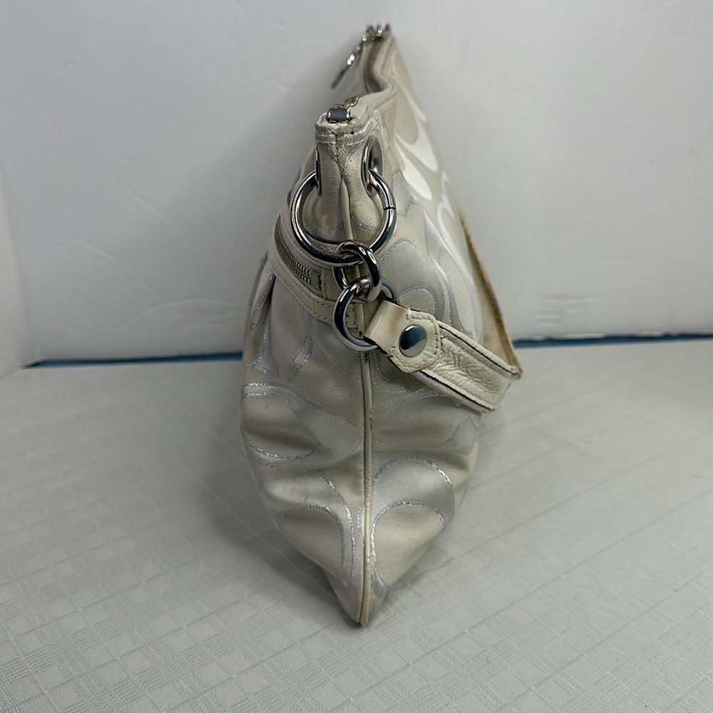 Coach Poppy medium satchel hobo Handbag M1093-17047 gray canvas metallic Accents - Picture 4 of 12